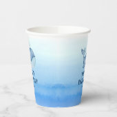 シンプルキュートホエールブルーシーハッピーバースデー 紙コップ (左)