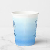 シンプルキュートホエールブルーシーハッピーバースデー 紙コップ (右)