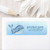 シンプルキュートホエールブルーシー誕生日差出人住所 ラベル (インサイチュ)