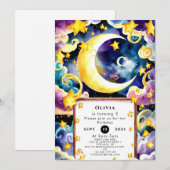 シンプルキュートムーンバースデー 招待状 (正面/裏面)