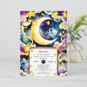 シンプルキュートムーン誕生日 招待状 (スタンド正面)