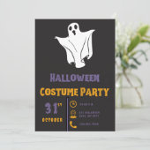 シンプルキュート白幽霊ブラックハロウィーン 招待状 (スタンド正面)