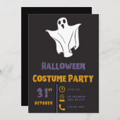 シンプルキュート白幽霊ブラックハロウィーン 招待状 (正面/裏面)