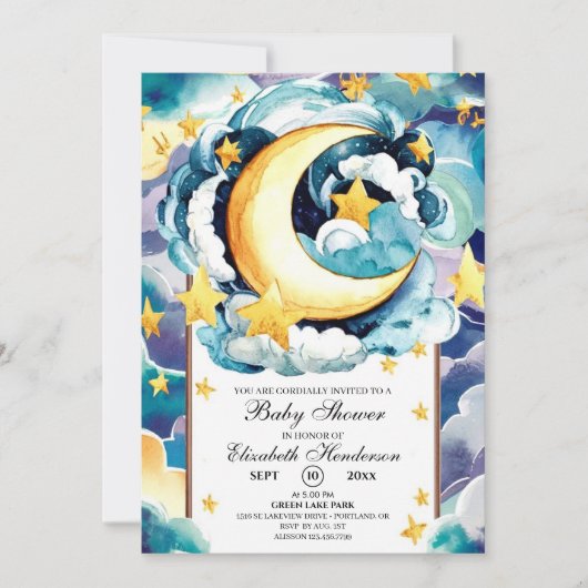 シンプルキラキラ星の天の赤ちゃんシャワー 招待状 (正面)