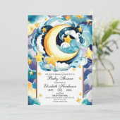 シンプルキラキラ星の天の赤ちゃんシャワー 招待状 (スタンド正面)