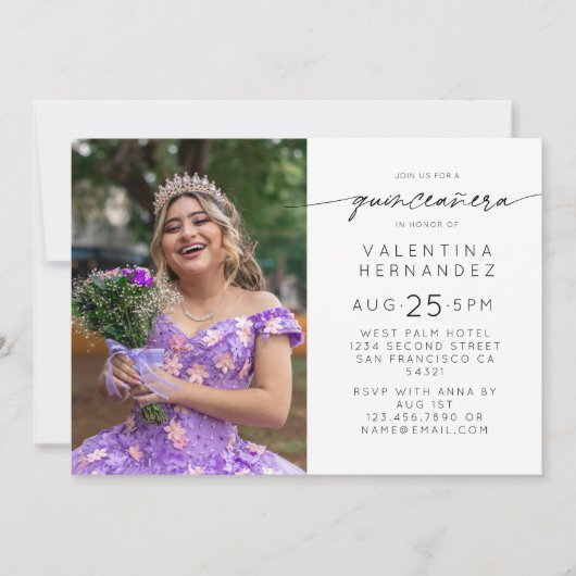 シンプルキンセアニェラ15th誕生日パーティー写真 招待状 (正面)