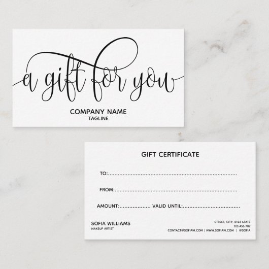 シンプルギフトモダン券ギフトカード 名刺 (正面/裏面)