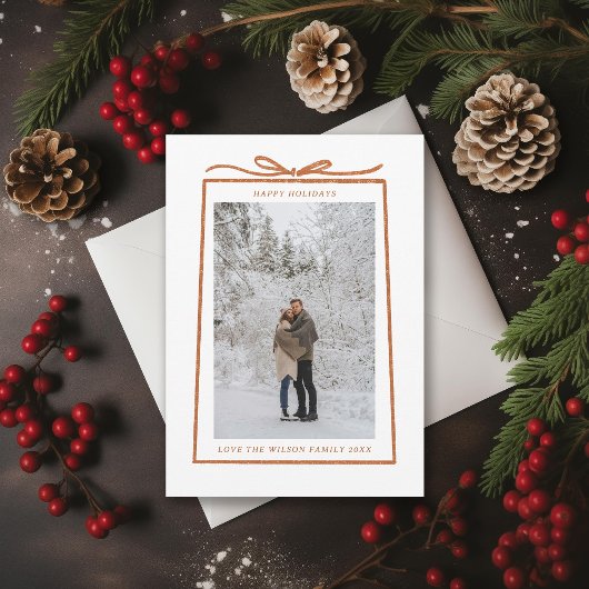 シンプルギフトリボンとBowクリスマスフォト シーズンカード