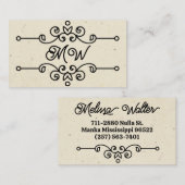 シンプルクエレガントラスのフローリッシュモノグラムヴィンテージ 名刺 (正面/裏面)