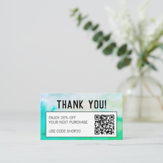 シンプルクミニマルリ抽象芸術水色QRコード 割引カード (スタンド正面)