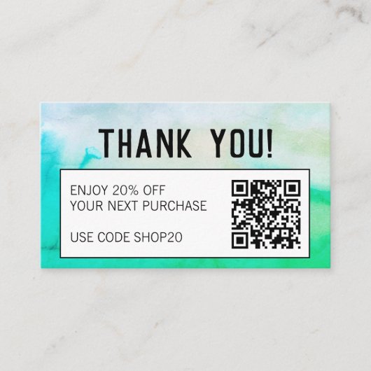 シンプルクミニマルリ抽象芸術水色QRコード 割引カード (正面)