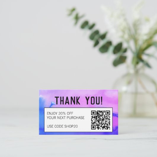 シンプルクミニマルリ抽象芸術水色QRコード 割引カード (スタンド正面)