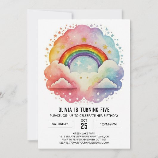 シンプルクモダンラウドガール誕生日 招待状 (正面)