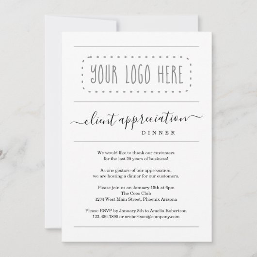シンプルクライアント評価ディナー – ロゴの追加 招待状 (正面)