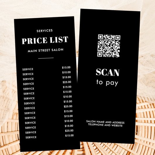 シンプルクラシックの髪のサロン写真価格リストQRコード ラックカード