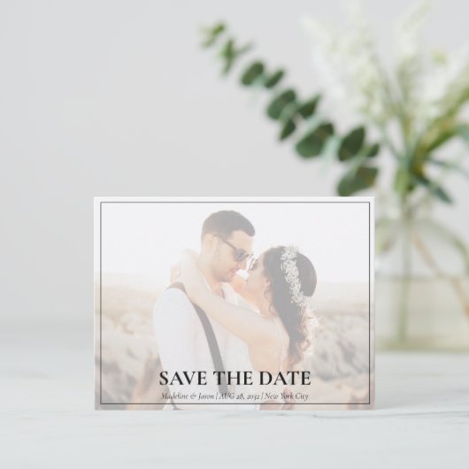 シンプルクラシックエレガント写真の日付を保存 案内ポストカード (スタンド正面)