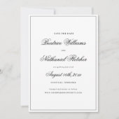 シンプルクラシックエレガント白黒フォト結婚ズ セーブザデート (正面)