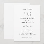 シンプルクラシックエレガント結婚のプレーン文字スクリプト 招待状 (正面/裏面)