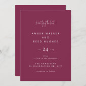 シンプルクラシックエレガント結婚のBurgundy Script 招待状 (正面/裏面)