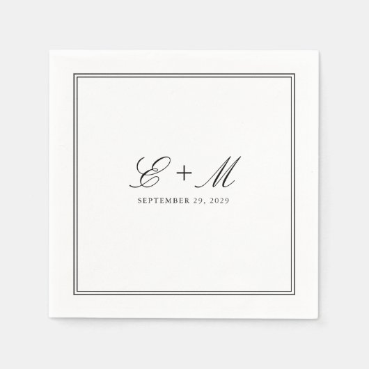シンプルクラシックエレガント結婚モノグラム スタンダードカクテルナプキン (正面)