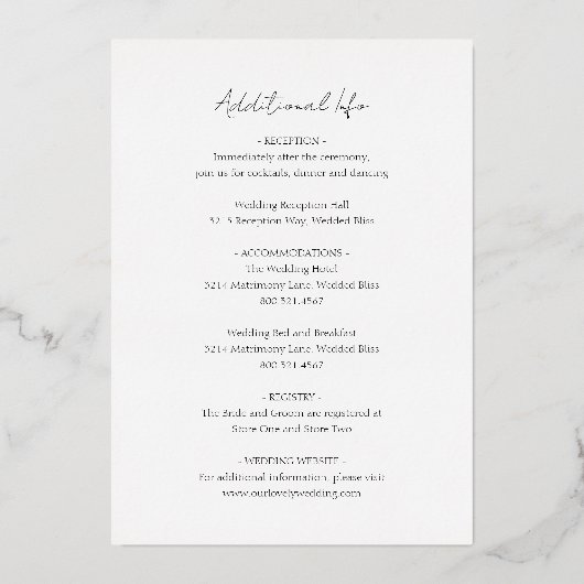 シンプルクラシックエレガント金ゴールドの結婚 箔招待状 (裏面)