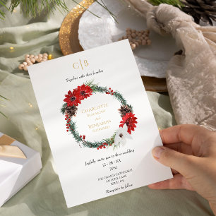 シンプルクラシッククリスマスモダンモノグラム結婚ズ 招待状
