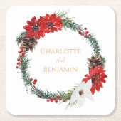 シンプルクラシッククリスマス結婚ズ スクエアペーパーコースター (正面)