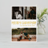 シンプルクラシッククリスマス3枚の写真金ゴールド 箔シーズンカード (立ち正面)