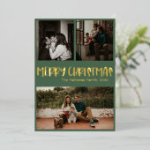 シンプルクラシッククリスマス・グリーン3枚フォト金ゴールド 箔シーズンカード (立ち正面)