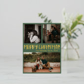 シンプルクラシッククリスマス・グリーン3枚フォト金ゴールド 箔シーズンポストカード (立ち正面)