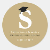 シンプルクラシックグラードモノグラムモダン卒業キャップ ラウンドシール (正面)