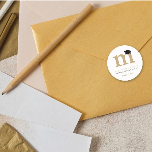 シンプルクラシックグラードモノグラムモダン卒業キャップ ラウンドシール