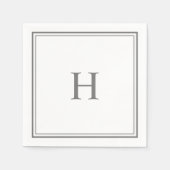 シンプルクラシックグレイ縁どモノグラム スタンダードカクテルナプキン (正面)