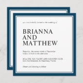 シンプルクラシックスクエアネイビーアンドホワイト結婚ズ 招待状 (正面/裏面)
