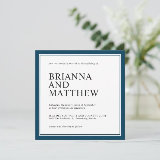 シンプルクラシックスクエアネイビーアンドホワイト結婚ズ 招待状 (スタンド正面)