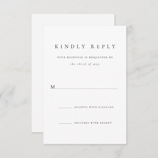 シンプルクラシックスクリプト白黒結婚の 出欠カード (正面/裏面)