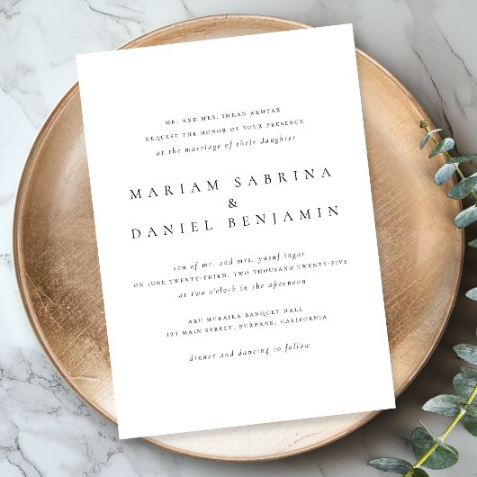 シンプルクラシックスクリプト白黒結婚の 招待状