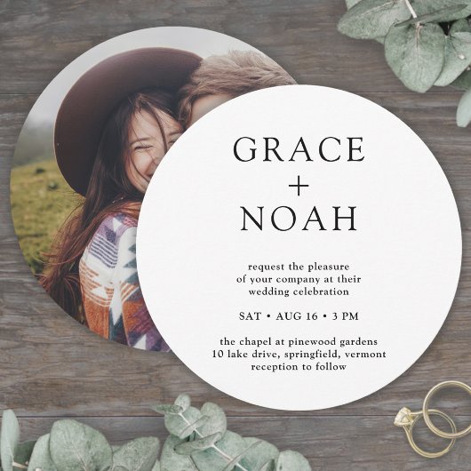 シンプルクラシックタイポグラフィと写真ミニマル結婚s 招待状