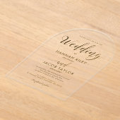 シンプルクラシックタイポグラフィ結婚アーチ アクリル招待状 (レイダウン)