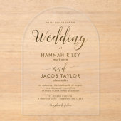 シンプルクラシックタイポグラフィ結婚アーチ アクリル招待状 (正面)