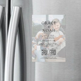 シンプルクラシックタイポグラフィ2写真QR RSVPの結婚 マグネット招待状