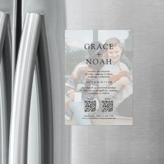 シンプルクラシックタイポグラフィ2写真QR RSVPの結婚 マグネット招待状
