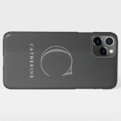 シンプルクラシックダークグレースクリプトモノグラム iPhoneケース (裏面横)