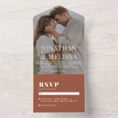 シンプルクラシックテラコッタフォトオーバーレイ結婚ズ オールインワン招待状 (内側)