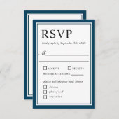 シンプルクラシックネイビーとホワイトウェディングRSVP 出欠カード (正面/裏面)