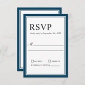 シンプルクラシックネイビーとホワイトウェディングRSVP 出欠カード (正面/裏面)