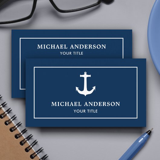 シンプルクラシックネイビーブルーホワイト航海のいかり 名刺