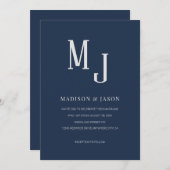 シンプルクラシックネイビーブルーローマンモノグラム結婚ズ 招待状 (正面/裏面)