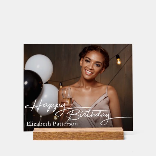 シンプルクラシックハッピーバースデー写真 アクリルサイン (正面)