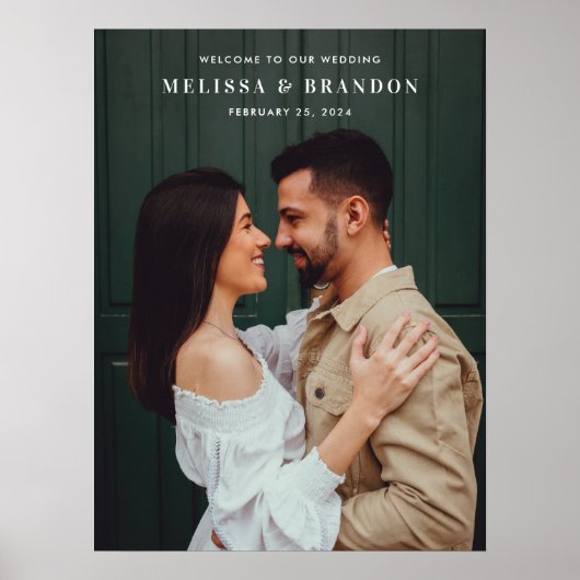 シンプルクラシックフォトオーバーレイ結婚のウェルカムサイン ポスター (正面)